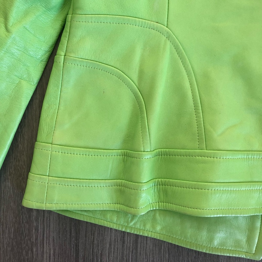 Escada Motorcycle Green Leather Jacket Coat - Picture 5 of 10